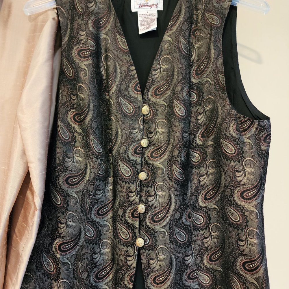 Silk Button-Down Bouse With Matching Paisley Vest - image 4